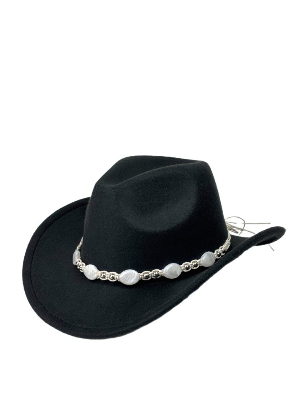 Black Western Cowboy Cowgirl Hat Pearl Beaded Hatband Rodeo Ranch Festival - Picture 2 of 5